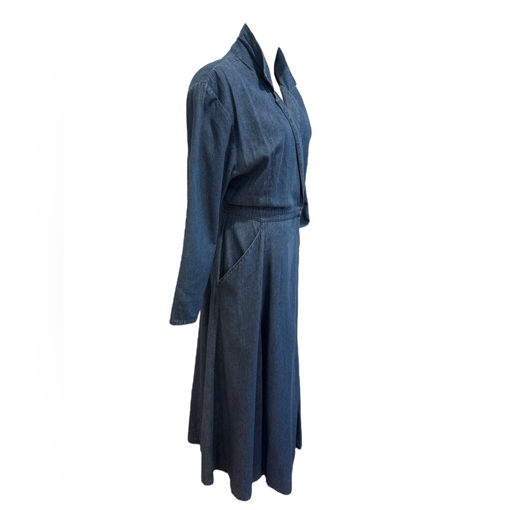 80s CLIFFORD & WILLIS DISTRESSED BLUE DENIM WRAP MAXI DRESS W CIRCLE SKIRT SZ 12 - Picture 4 of 7